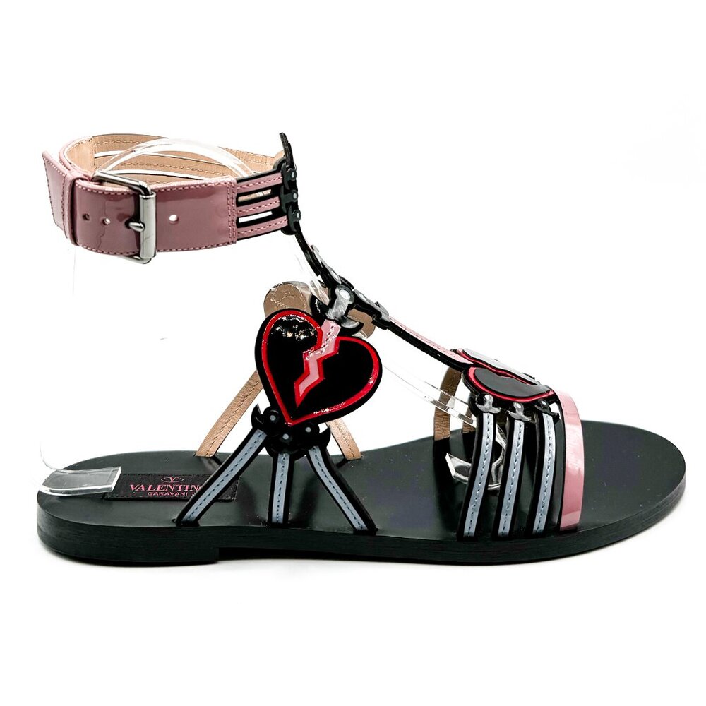 NEW Valentino Garavani Love Blade Multicolor Patent Leather Flat Sandals - Picture 5 of 12